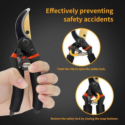 Titanium Bypass Pruning Shears, Rust-Resistant Coated Hand Pruners with Ergonomic Handles, Heavy Duty Garden Hedge Clippers Tools for Bonsai Scissors & Loppers