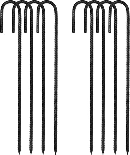 ERYTLLY 16In Rebar Stakes J Hook Heavy Duty Galvanized Metal Stakes for Ground Barrel Soil Tent Swing Set Anchors Fence Stakes Curved Steel Plant Support Garden Stakes with Hooks (16in 8pk)