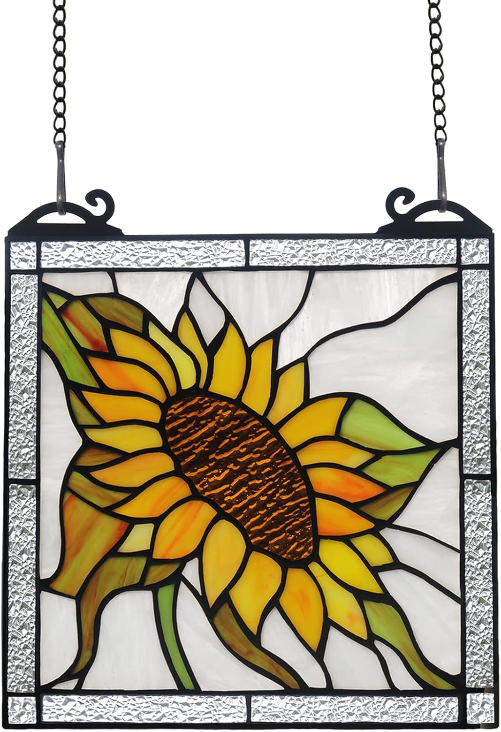 Sunflower Stained Glass Panels Window Hanging,Sun Flower Suncatcher Handmade Art Elegant Decoration,Sunflower Gifts for Women Home Decor,Window Or Wall Decor for Living Room, Bedroom