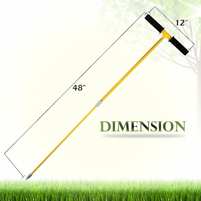 FEBTECH - Metal Soil Probe Rod - Insulated Septic Tank Probe - 48-Inch Long Overall, 3/8" Septic Tank Finder Probing Rod,T-Handle Septic Tank Locator Tool For Gardening, Agriculture, Septic Systems