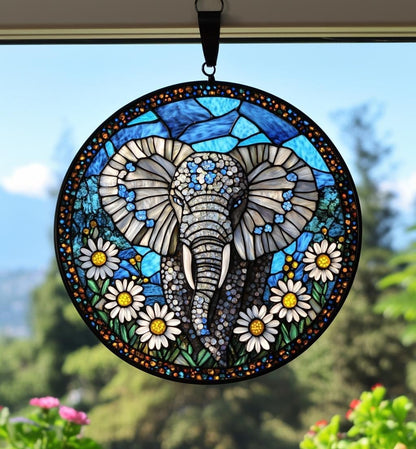 Floral Elephant Acrylic Suncatcher Window Hanging Faux Stained Glass Decor Nature Lover Gift Moms Gift