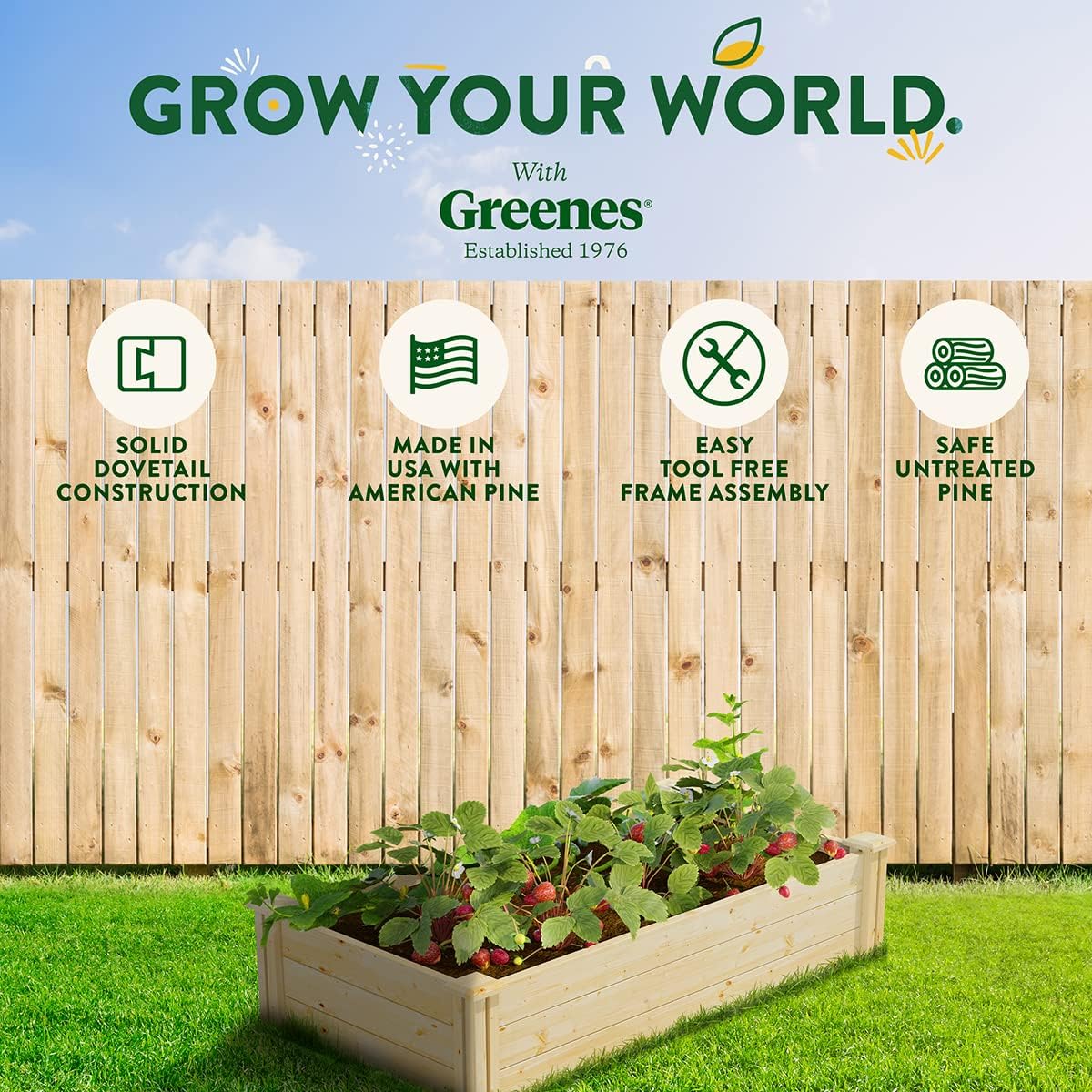 Greenes Fence Original Pine Raised Garden Bed, 2' x 4' x 10.5" - Made in USA with American Pine