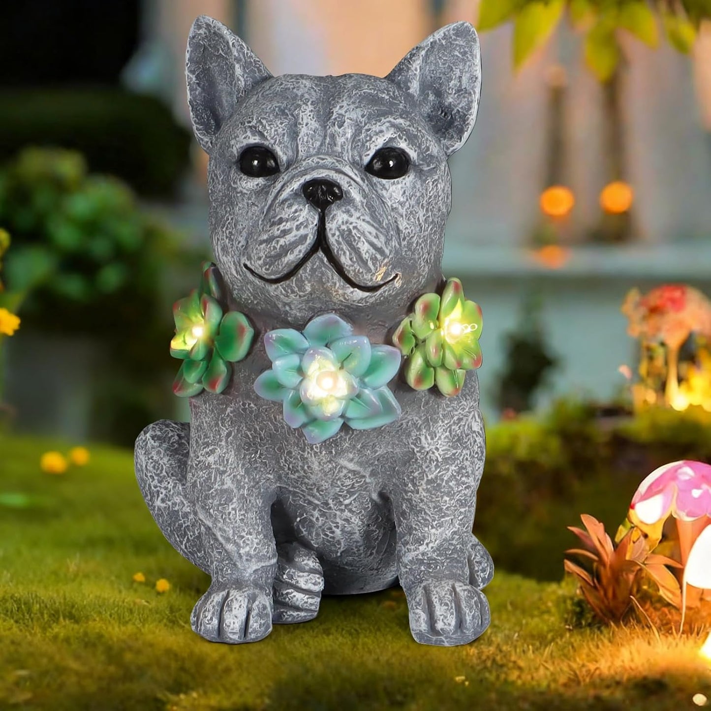 Solar Garden Statues Dog with Succulent and LED Lights Birthday Gifts for Women Mom Grandma Solar Outdoor Dog Decor for Outside,Outdoor Solar Lights for Yard, Garden and Patio, Unique Gift for Women
