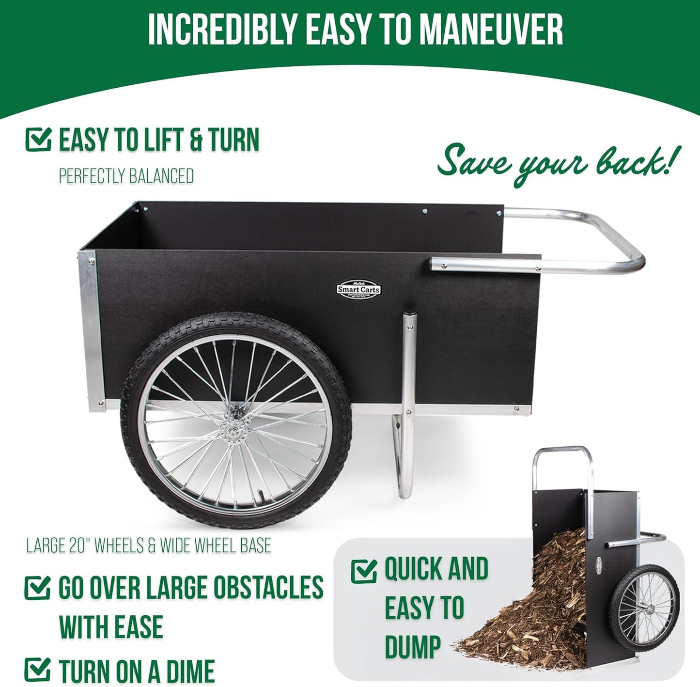 Smart Carts Ultimate Gardener Cart with 7 CF Capacity, Large 20-Inch Flat-Free Wheels for Effortless Maneuverability, and Aluminum Frame That is Strong, Lightweight, and Rustproof