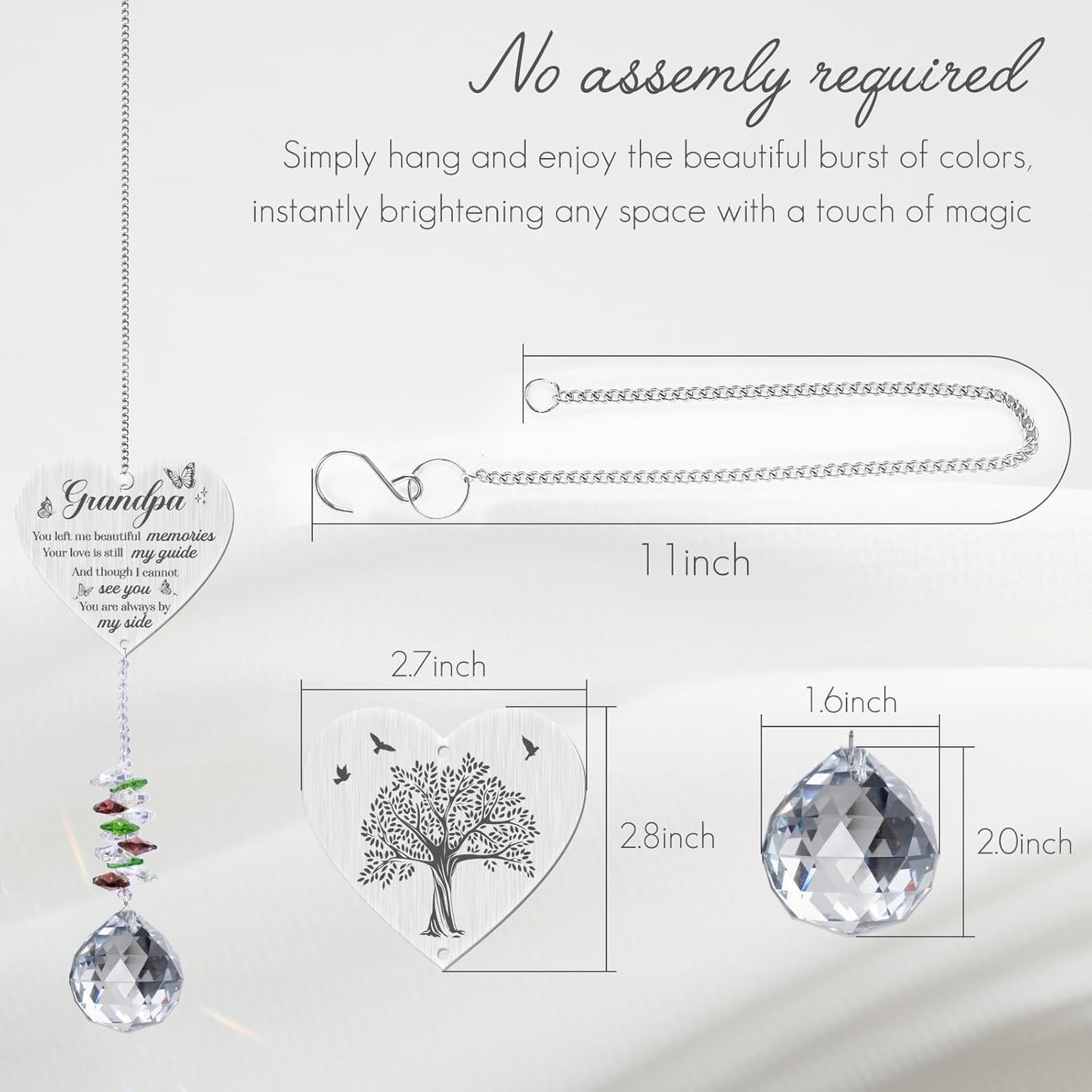 Sympathy Gifts for Loss of Grandfather,Memorial Crystal Suncatcher,Memorial Gifts for Loss of Grandpa,Hanging Crystals Ornament for Window Rainbow Maker Prisms Home Decor Gift