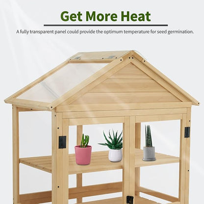 Macrout 3-Tier Solid Wood Cold Frame Greenhouse Cabinet Adjustable Shelves, Dual-Use Insulated Shed for Outdoor Garden & Indoor Balcony Planting, 0847
