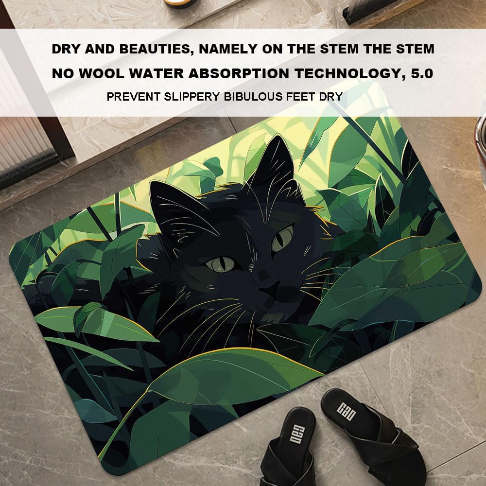 Bath Mat-Bathroom Rug，Black cat Hiding in Jungle-Absorbent Non Slip Quick Dry Stain Resistant Easy to Clean Care Shower Rug for Bathtub Shower Room 17×27.5Inch (43 * 70cm)