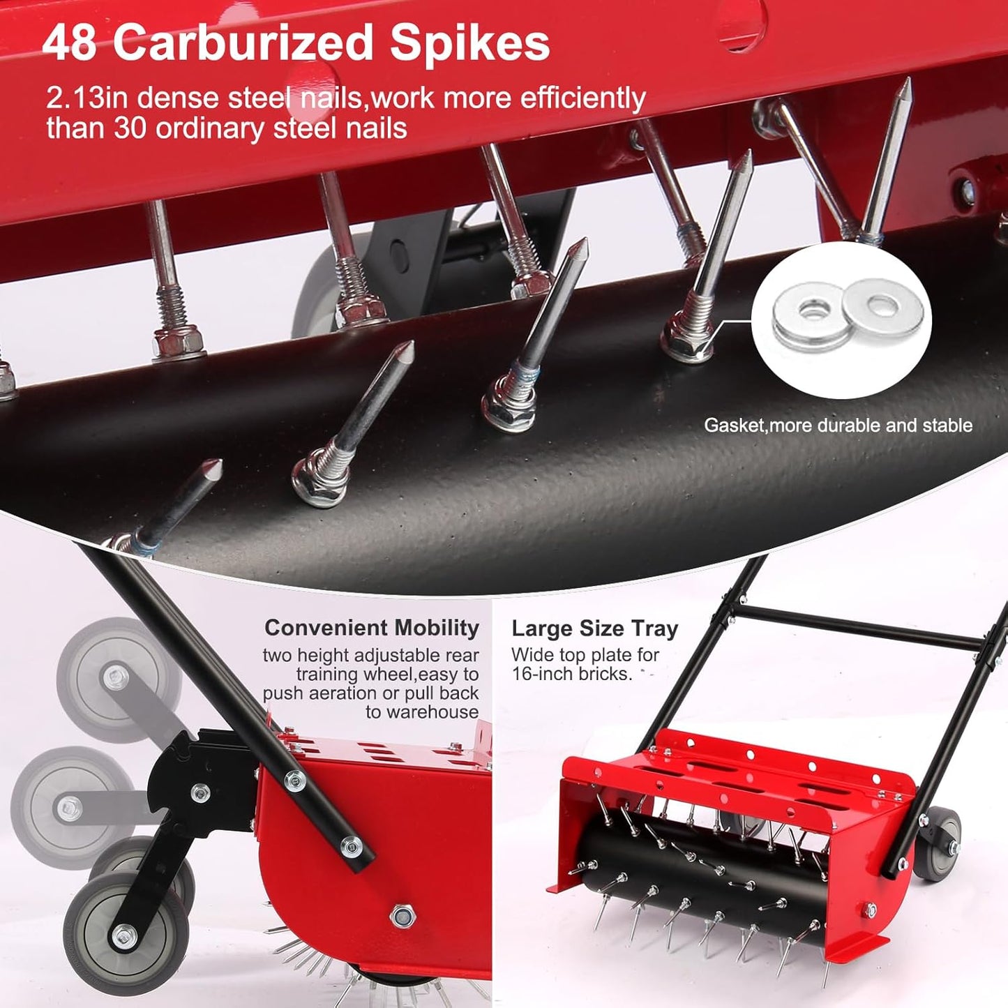 sancat 18.5 inch Push Spike Aerator, Lawn Aerator Tool with Side skids,Aerator with Two Height Adjustable Wheel,Rolling Aerator Suitable for Lawn, Garden and Yard