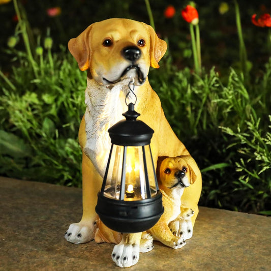 Garden Dog Statues Outdoor Decor, Solar Lights Outdoor Labrador Figurine Solar Dog Ornaments for Patio, Lawn, Yard Art Decoration, Housewarming Garden Gift