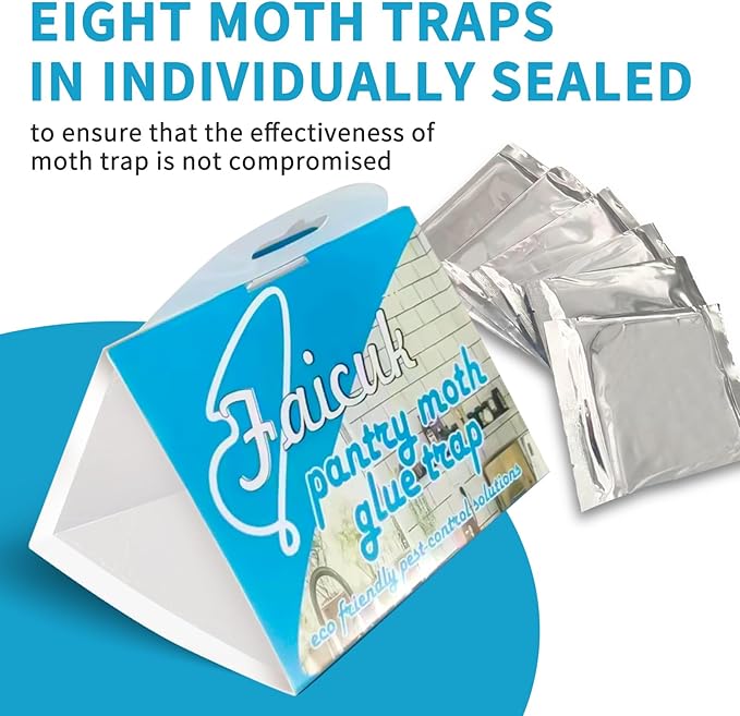 Faicuk Pantry Moth Traps with Pheromone Attractant for Home, Kitchen, and Storeroom Odorless, Insecticide-Free and Non-Toxic (8 Pack)