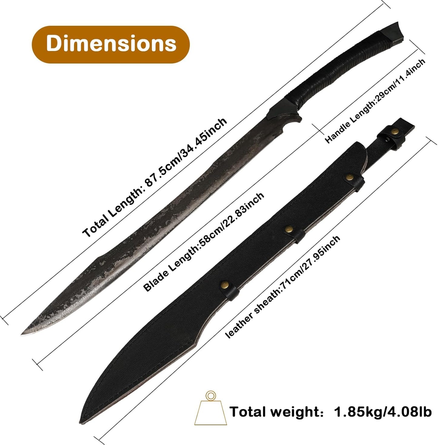 High Manganese Steel Blade Machete for Cutting Trees Heavy Duty Full Tang Outdoor Survival Hunting Tactical Sword