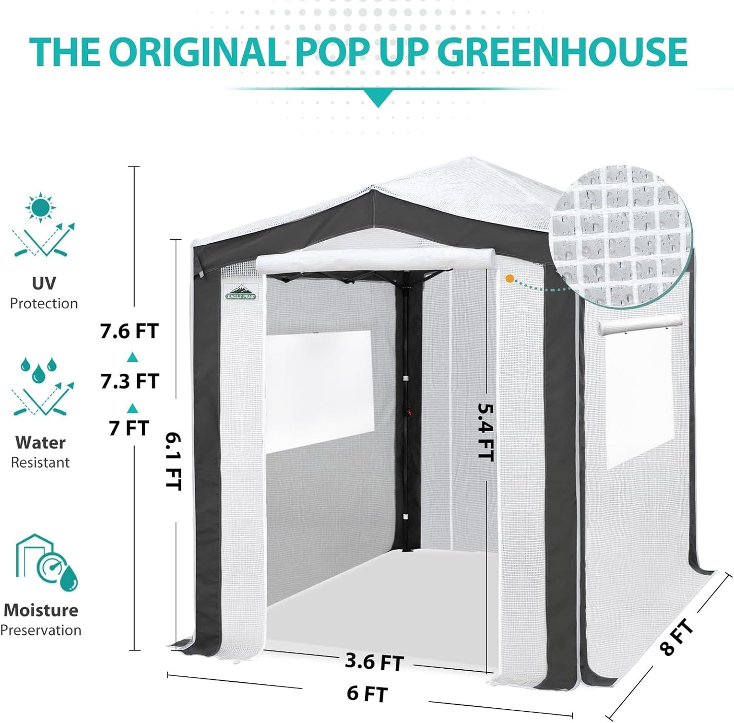 EAGLE PEAK 8x6 Portable Walk in Greenhouse with Polyester Reinforced Corners, Instant Pop Up Indoor Outdoor Gardening Green House, Roll Up Zipper Entry Doors and Mesh Windows, Gray/White