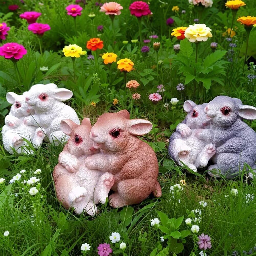 Garden Statues Bunny Decor Resin Hug Rabbit Figurine Cute Fairy Garden Decor Outdoor Statues for Patio Yard Porch Balcony Gifts for Women Mom Grandma White