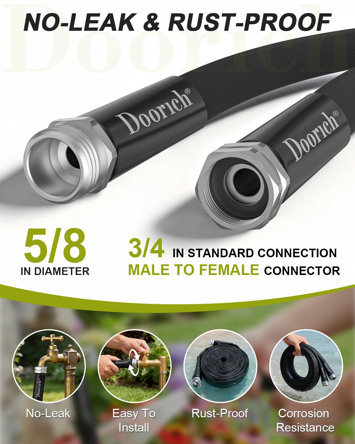 Doorich Garden Hose, Lightweight, Ultra Flexible, Durable, Kink-Free Water Hose - Made of TPU