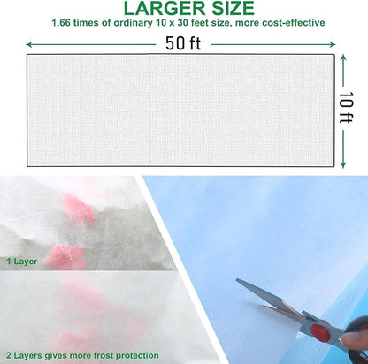 KLEWEE Plant Covers Freeze Protection 10 x 50 Ft, 1.05 oz/yd² Thicker Frost Cloth Plant Freeze Protection, Frost Blankets Covers for Outdoor Plants Winter Frost Protection, Garden Floating Row Covers