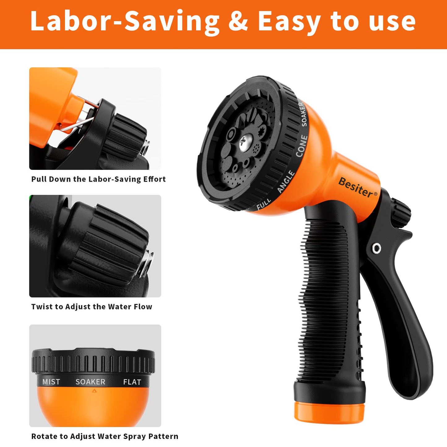 Besiter Garden Hose Nozzle Sprayer: 2 Pack 10 Watering Patterns Spray Nozzles Heavy Duty Hose Head