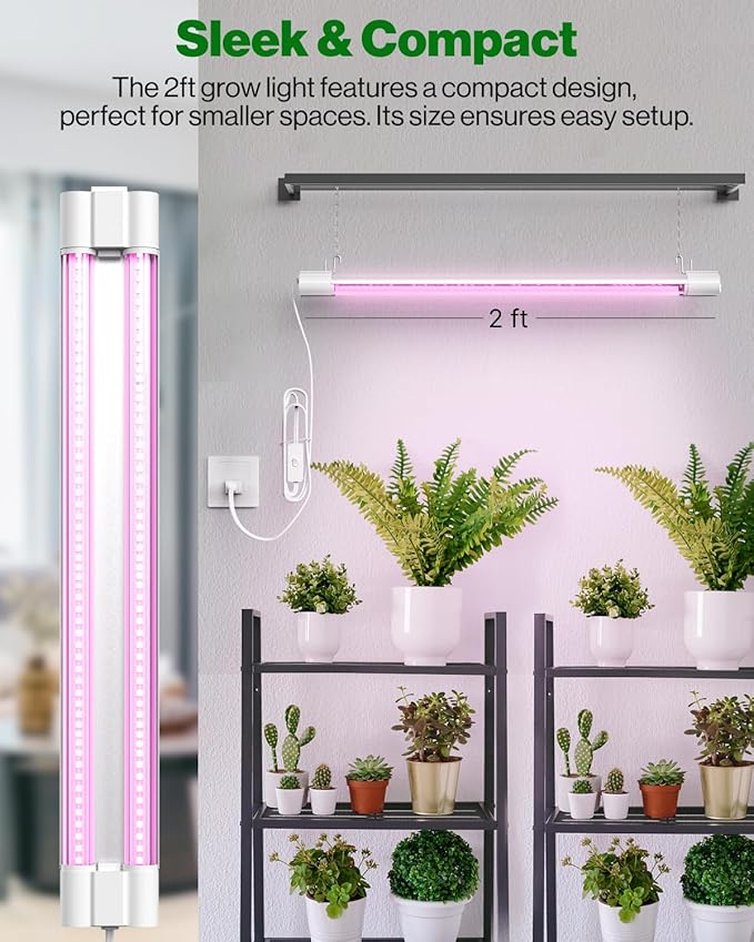 Sunco 2ft Grow Light LED, 20W, Full Spectrum, for Seed Starting, Seedling, Indoor Plants, Plug in Suspended Fixture, Link Up to 8, Inline Switch, ETL 4 Pack.