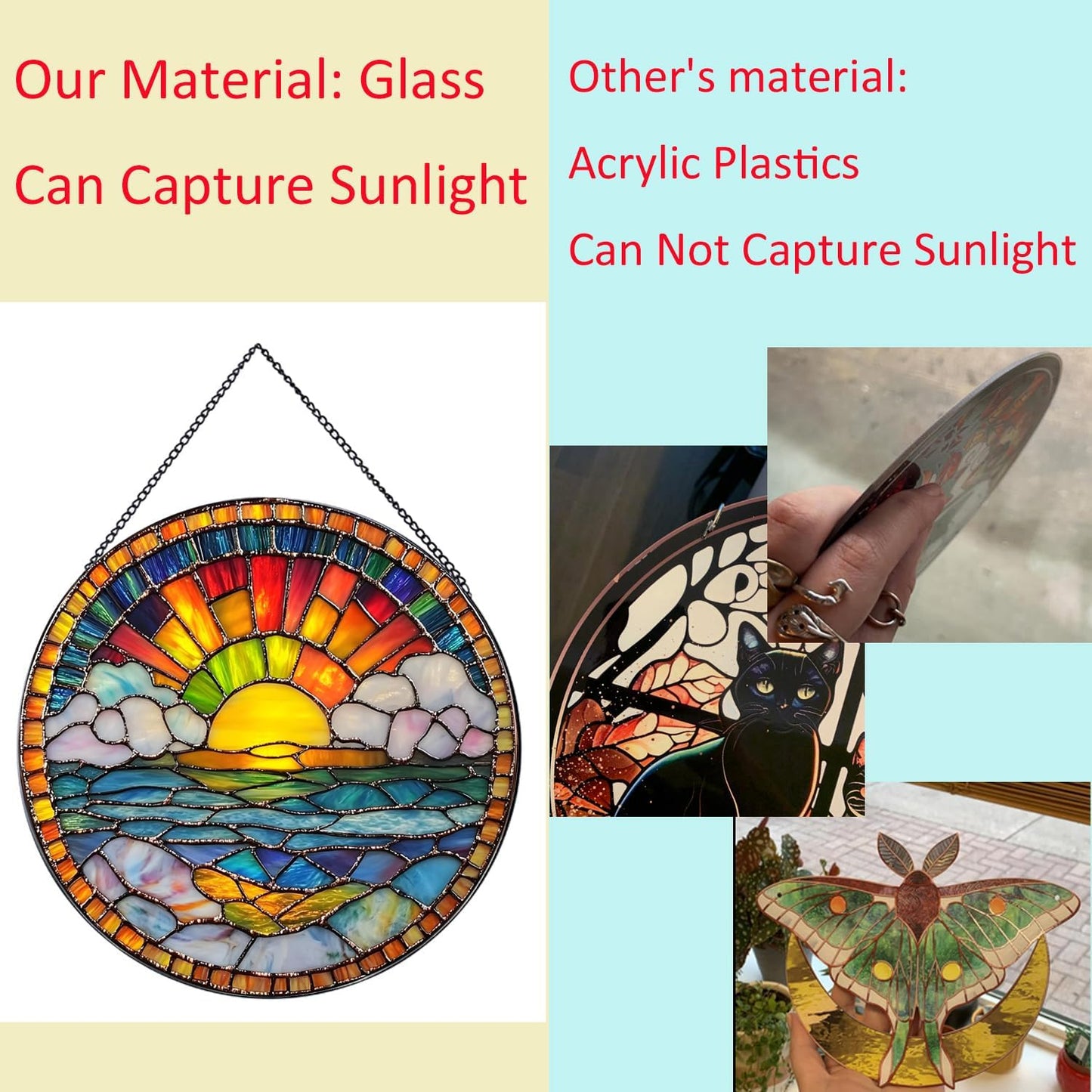 20cm/7.87inch Hanging Stained Glass for Windows,Sunrise Stained Glass Suncatcher Garden Hangings Christmas Mother's Day, Valentine's Day Ornaments Festival Housewarming Gift