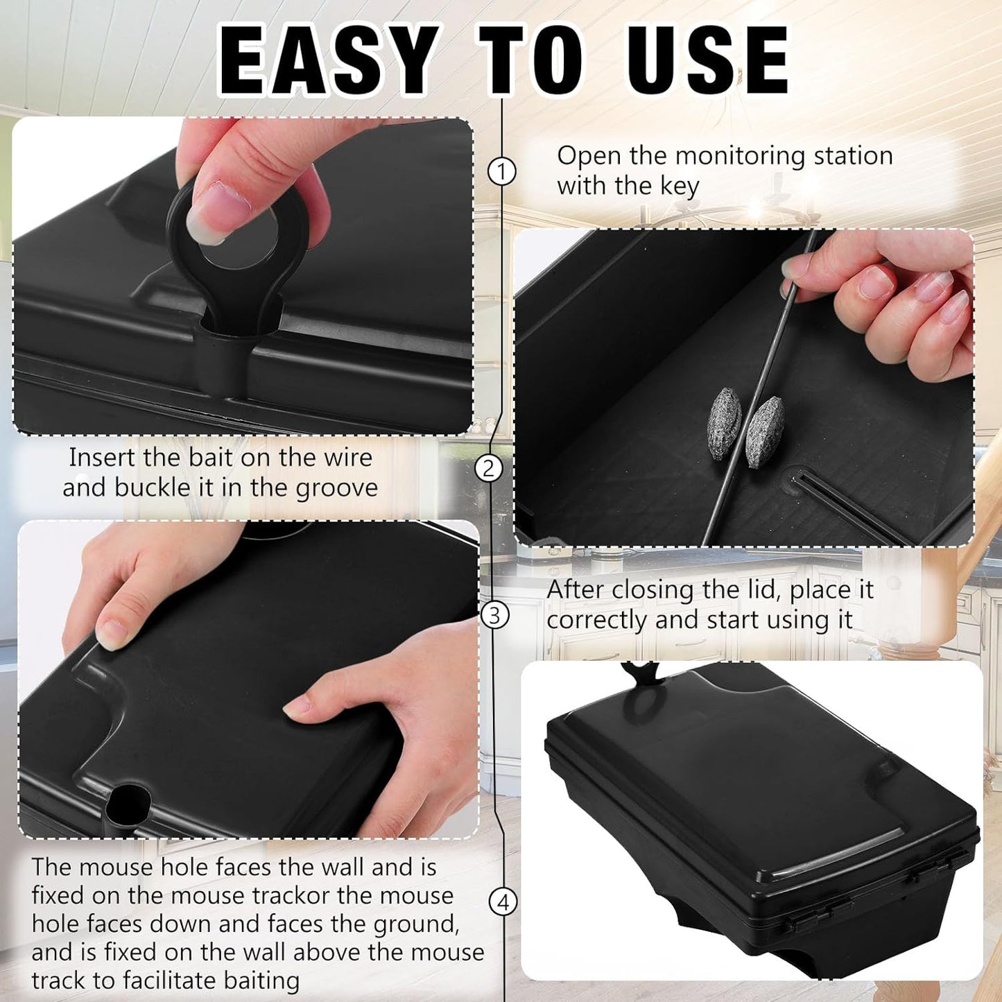 Qualirey 6 Pack Rat Bait Stations with 6 Keys Reusable Heavy Duty for Rodents Outdoor Mouse Poison Holder Large Station Traps for Mice Pests, Bait Not Included(Black)