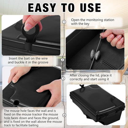 Qualirey 6 Pack Rat Bait Stations with 6 Keys Reusable Heavy Duty for Rodents Outdoor Mouse Poison Holder Large Station Traps for Mice Pests, Bait Not Included(Black)