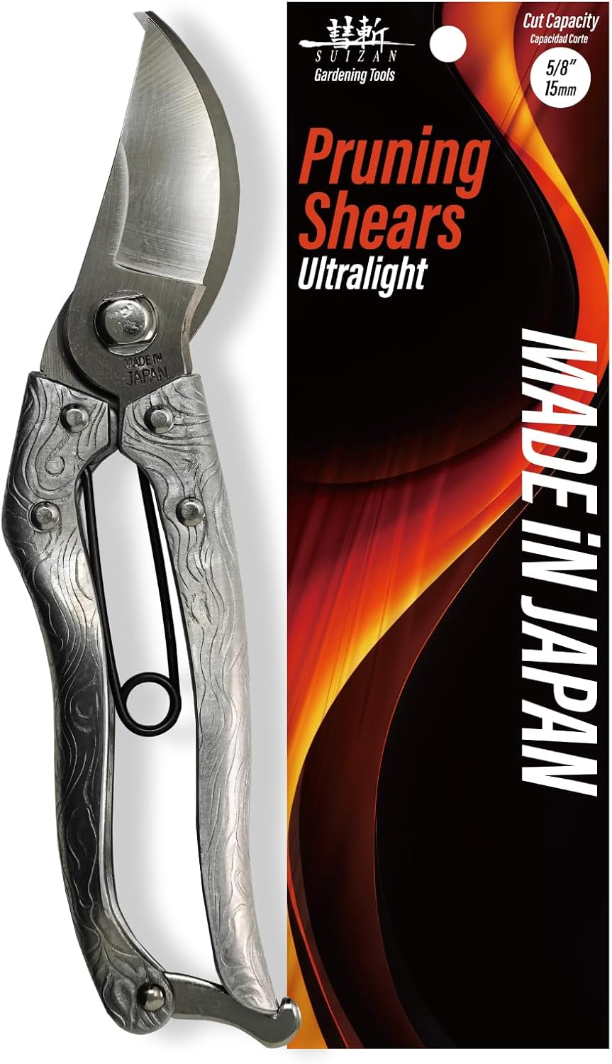 SUIZAN Bypass Pruning Shears 8” Forged Aluminum Handle - Professional Japanese Hand Pruners Garden Scissors Gardening Tools