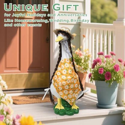 Porch Goose Outfits Statue Decor-20 Large Goose Decrations, Resin Sculpture Wear Yellow Daisy Scarf Clothing, Funny Goose, Big Duck Statue for Yard Lawn Housewarming Birthday Gifts for Mom,Women,Girl