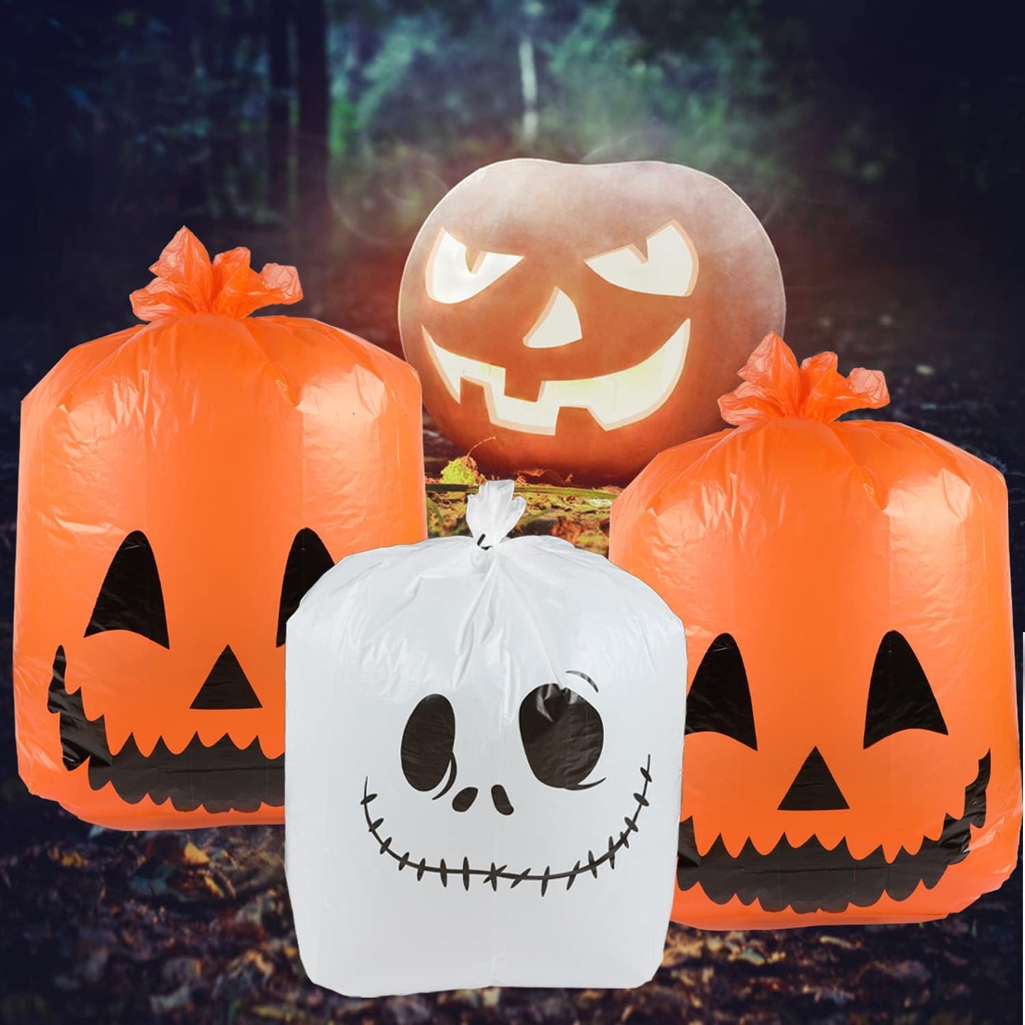 Labeol Halloween Pumpkin Leaf Bags 6Pcs Halloween Decorations Outdoor Lawn Bags with Ties Goodie Trash Yard Waste Fall Garden Decor