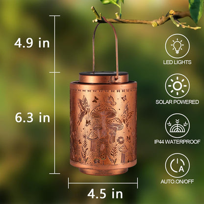 Solar Lanterns Outdoor Waterproof Mushroom Butterfly Garden Decor Gifts for Women Mon Grandma Metal Hanging Solar Lights Decoration for Outside LED Lanterns for Yard Patio Lawn