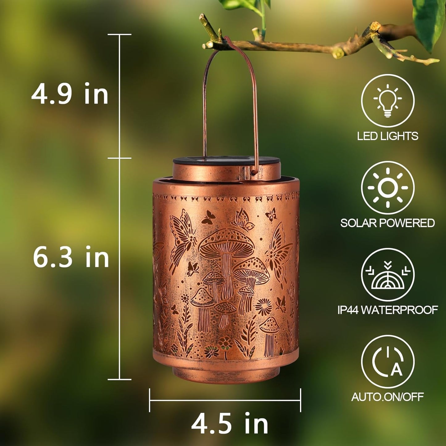 2 Pack Solar Lanterns Outdoor Waterproof Garden Decor Gifts for Women Mon Grandma Metal Hanging Solar Lights Decoration for Outside LED Lanterns for Yard Patio Lawn(Mushroom)