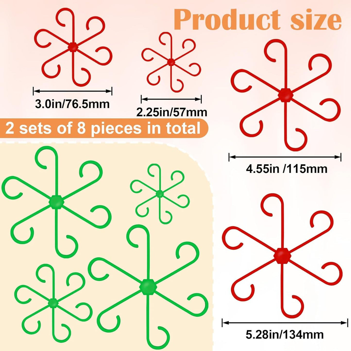 8PCS Plant Stem Support, 4 Sizes Climbing Houseplant Stem Holders, Plastic Reusable Flower Trellis Stem Hook Plant Care Growth Accessories for Flower Plants Indoor Outdoor- Green, Red