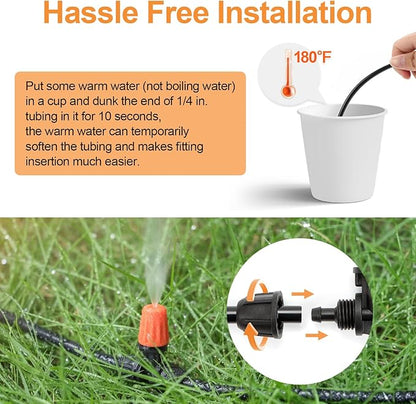 Three-Way Atomizing Nozzle for 1/4 inch Drip Irrigation Tubing, 30 Pcs Adjustable Micro Spray Irrigation Emitters with Anti-leak Lock Nut No Leak Barbed Emitter Fittings for Sprinkle System