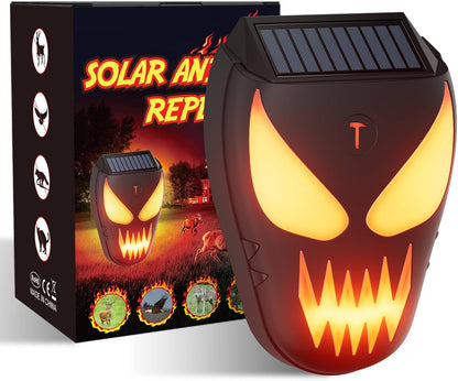 Solar Nocturnal Animal Repeller 1 Pack - Coyote, Raccoon, Fox, Skunk, Deer, Hawk Outdoor Repellent Deterrent - Amber LED & Waterproof Predator Lights for Chicken Coop,Farm,Yard,Garden - Halloween