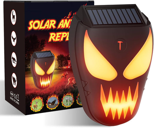 Solar Nocturnal Animal Repeller 1 Pack - Coyote, Raccoon, Fox, Skunk, Deer, Hawk Outdoor Repellent Deterrent - Amber LED & Waterproof Predator Lights for Chicken Coop,Farm,Yard,Garden - Halloween