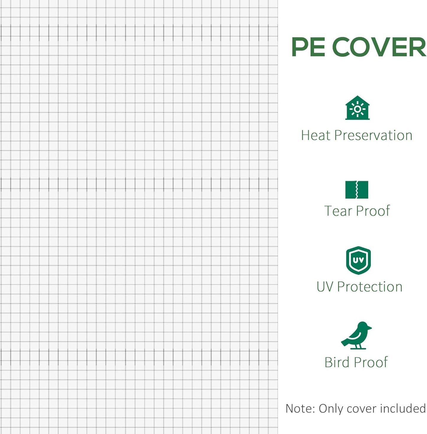 Outsunny 9.8' x 6.6' x 6.6' Plastic Greenhouse Cover Replacement, Heavy Duty Waterproof Tarp for Hoop House, Sheeting with 6 Windows, Door & Reinforcement Grid, White