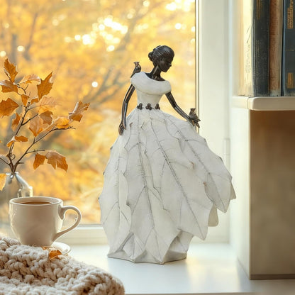 DiliComing Fairy Garden Accessories Outdoor Statue - 14.5 Inch Table Decor for Living Room Garden Maiden Bookshelf Decor Xmas Resin Holly Leaves Maiden White Statue