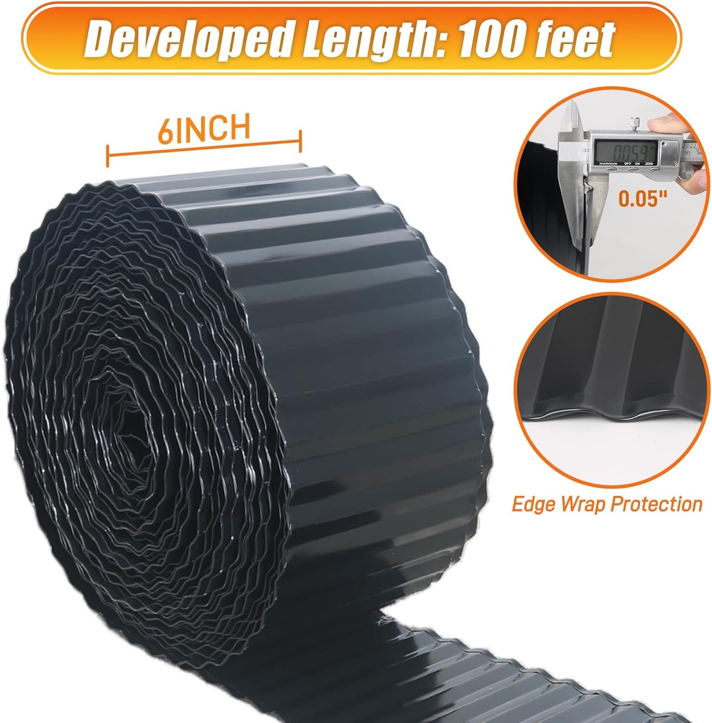 Corrugated Metal Garden Edging, 6"×100Ft Landscape Edging Border for DIY Lawn, Flower Bed and Garden, Flexible Bender Border for Lawn and Yard, Sturdy Galvanized Garden Edging Border, Black