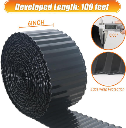 Corrugated Metal Garden Edging, 6"×100Ft Landscape Edging Border for DIY Lawn, Flower Bed and Garden, Flexible Bender Border for Lawn and Yard, Sturdy Galvanized Garden Edging Border, Black