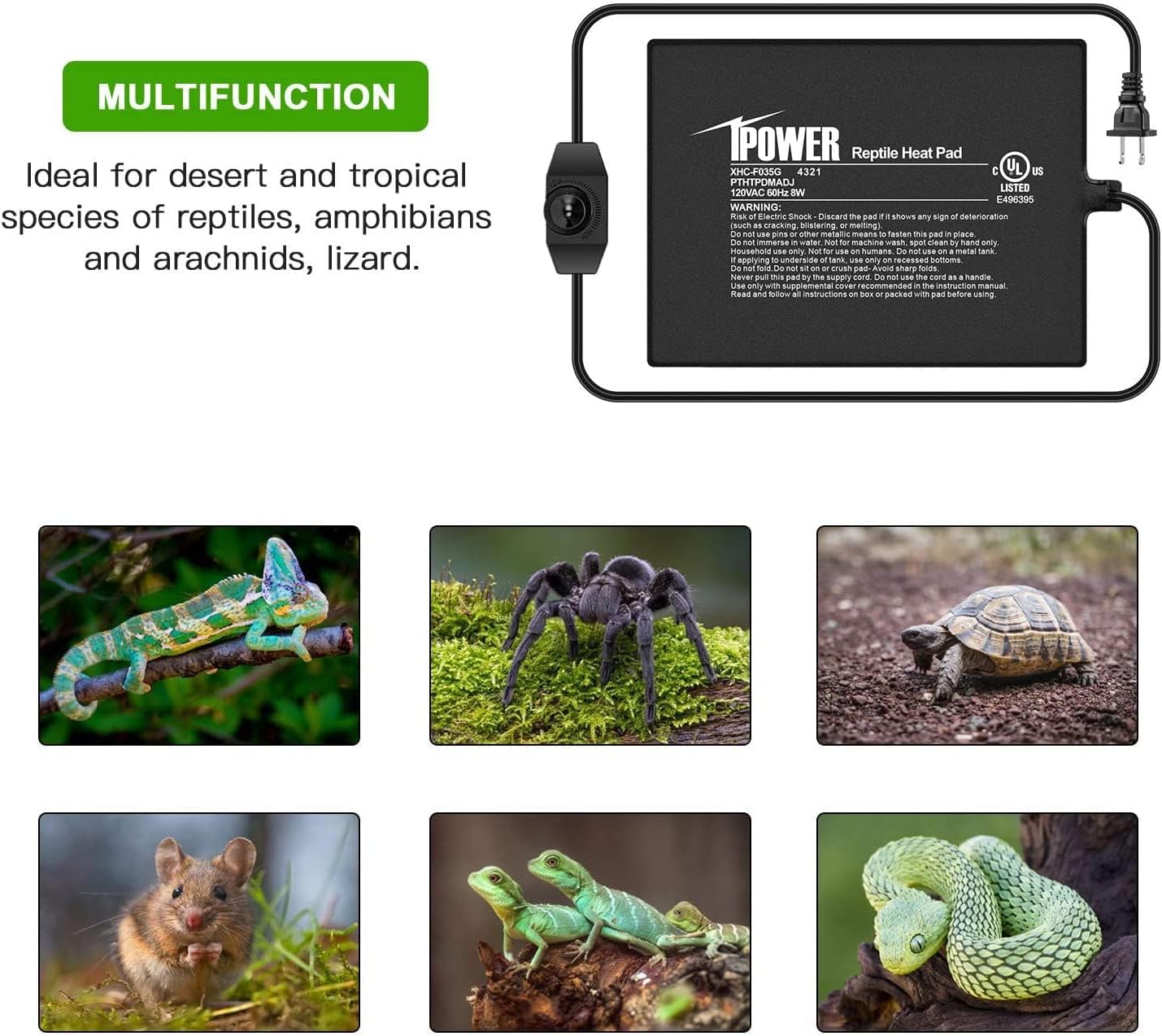 iPower 6 by 8-Inch 8 Watts Reptile Heating Mat with Temperature Controller Under Tank Warmer Terrarium Heat Pad for Reptiles and Amphibians, Black