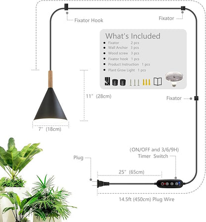 Hanging Grow Lights for Indoor Plants,Pendant Plant Lights for Indoor Growing,15W Full Spectrum, with Timer and 15FT Power Cord, Hanging Grow Light,Large Tall Plant Greenhouse (White)