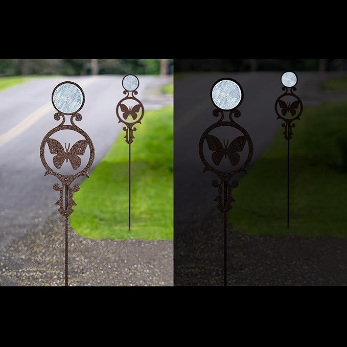Touch of Class Pathways Reflective Driveway Marker Stake Set of Two for Outdoor Use | Butterfly Emblem Design | Personalized Tall Reflector Set of 2 | Weathered Bronze Durable Finish