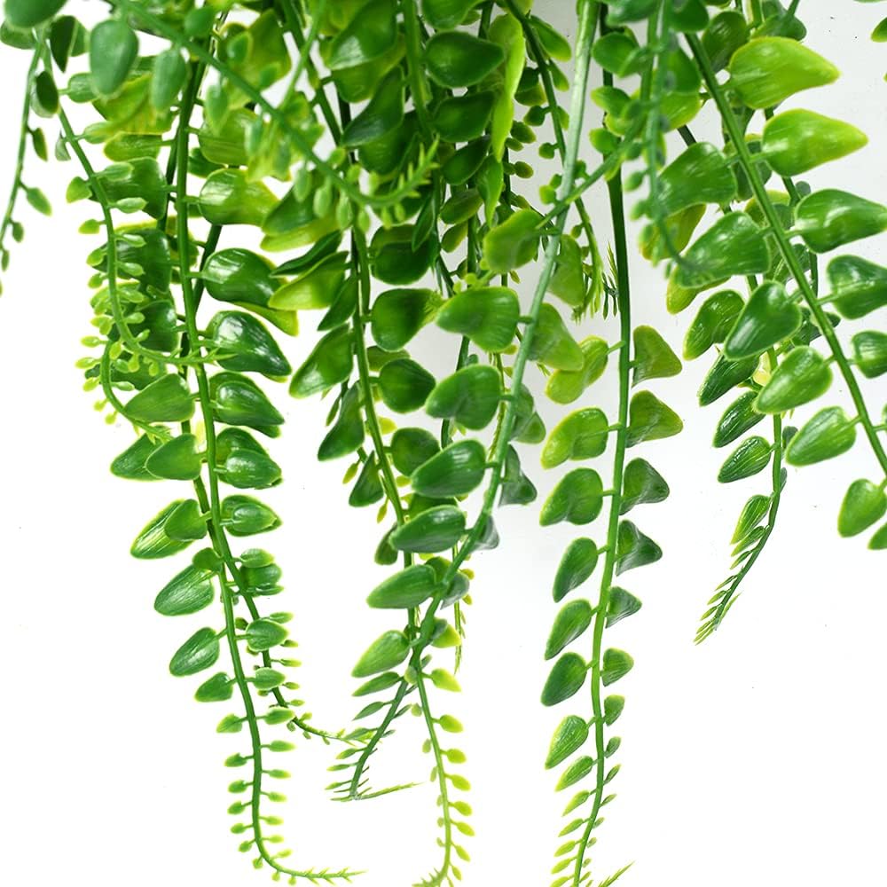 CLONG 2 pcs Artificial Hanging Ferns Plants Vine Fake Ivy Boston Fern Hanging Plant Outdoor UV Resistant Plastic Plants (2, Green)