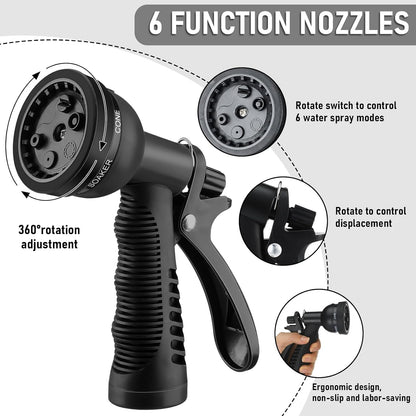 Pangda 25 Ft x 3/8'' Coil Garden Hose EVA Recoil Garden Self Coiling Expanding Water Hose with 6 Function Spray Nozzle Universal 3/4'' Brass Connector Fitting for Outdoor Yard(Black)