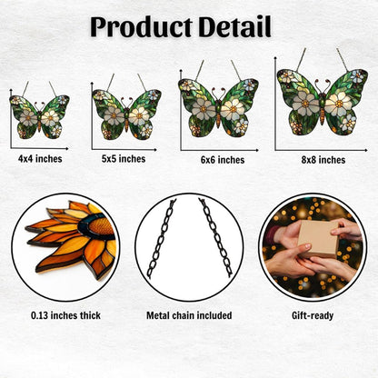 Daisy Fresh Butterfly Acrylic Suncatcher Stained Glass Effect Window Car Hanging Christmas Ornament Indoor Outdoor Decor Garden Sun Catcher Panel for Butterfly Lover for Women Mom Grandma