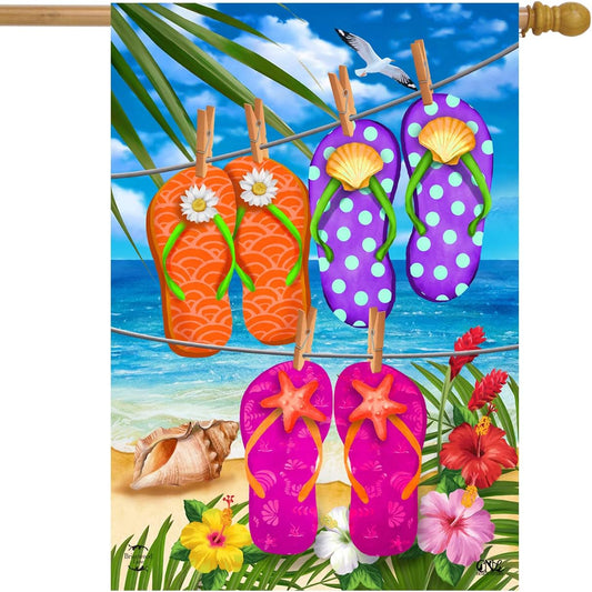 Hanging Flip Flops Summer House Flag Tropical Beach 28" x 40" Briarwood Lane
