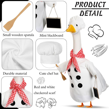 Aliceset Chef Porch Goose Outfits for Cement Goose Lawn Statue Clothes 23", Chef Clothes with Spatula and Blackboard for Thanksgiving Christmas Party Patio Yard Outdoor Art Decoration