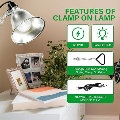 Simple Deluxe Clamp Lamp Light 60 Watt with 5.5 Inch Aluminum Reflector (no Bulb Included), 6 Feet Cord, 1 Pack, Black, New Version