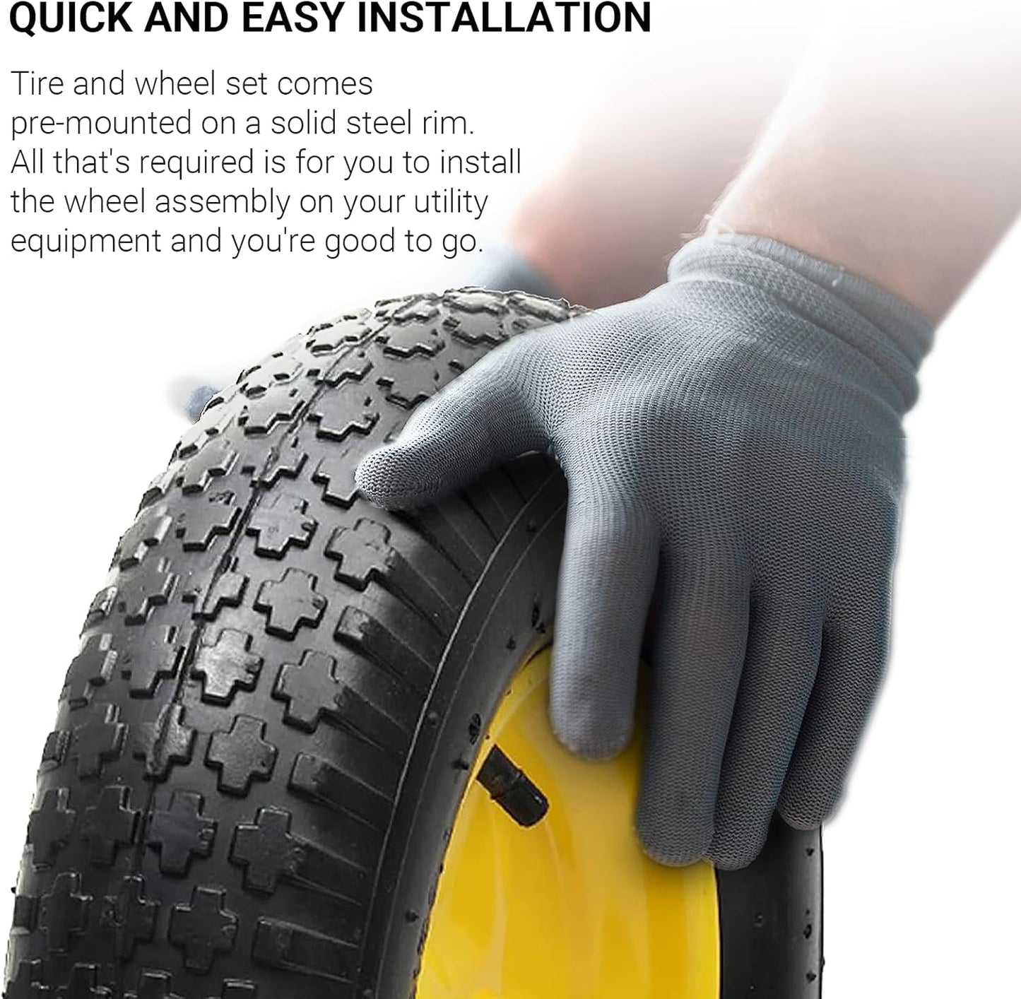 AR-PRO 4.80/4.00-8" Tire and Wheel Set - 6" Hub, and 5/8" Sintered Iron Bearings, Universal Replacement Utility Equipment Tubed Tire and Wheel