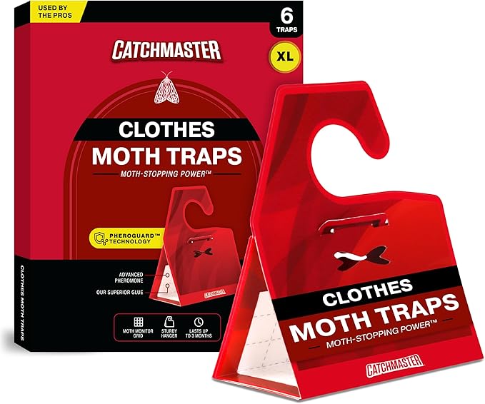 Catchmaster Clothes Moth Traps with Premium PheroGuard Technology – XL, Extra-Strength Glue – Odorless, Kids and Pet Safe – Traps & Eliminates Moths – Protects Clothes, Closets and Wardrobes – 6-Pack