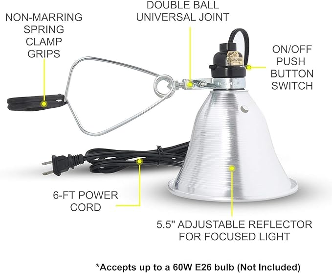 Simple Deluxe Clamp Lamp Light 60 Watt with 5.5 Inch Aluminum Reflector (no Bulb Included), 6 Feet Cord, 1 Pack, Black