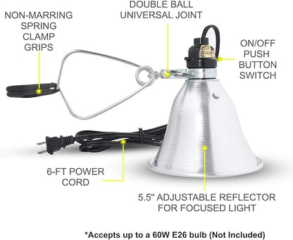 Simple Deluxe Clamp Lamp Light 60 Watt with 5.5 Inch Aluminum Reflector (no Bulb Included), 6 Feet Cord, 1 Pack, Black